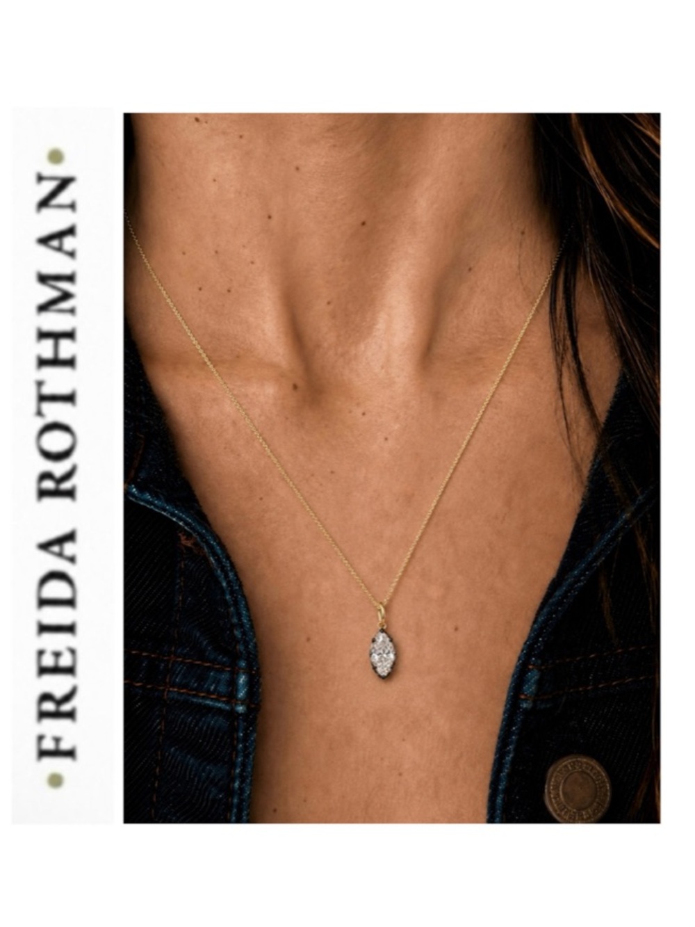 Freida Rothman CZ Marquise-Cut Prong-Set
Pendant Necklace Black Rhodium Outline